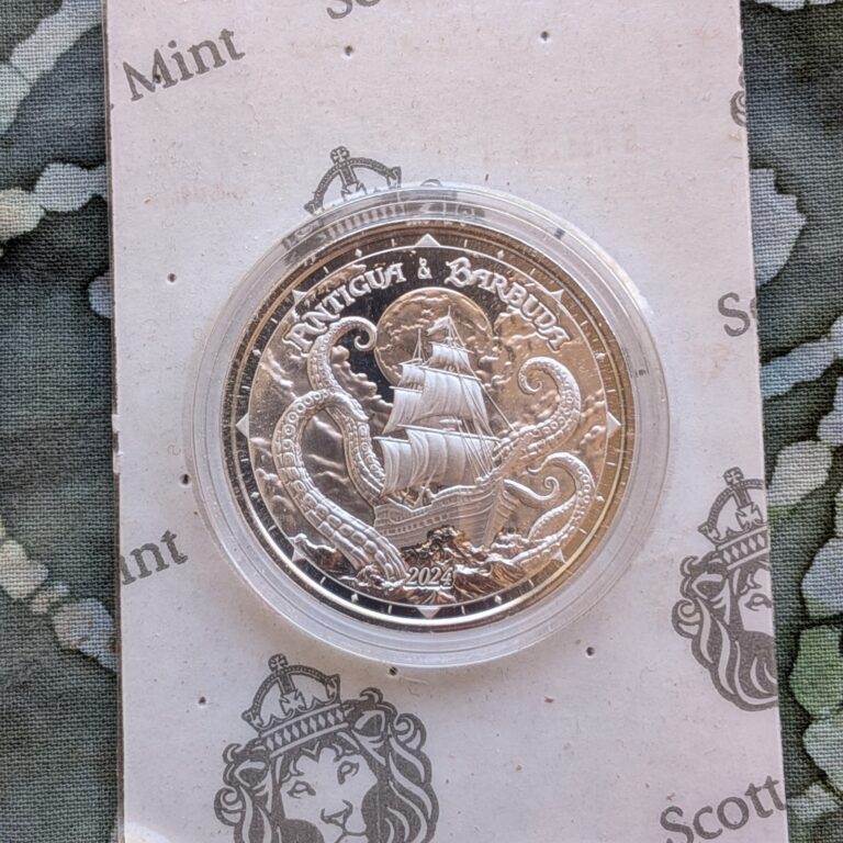Read more about the article 2024 Antigua and Barbuda Kraken / Rum Runner BU 1 oz Silver Coin in capsule