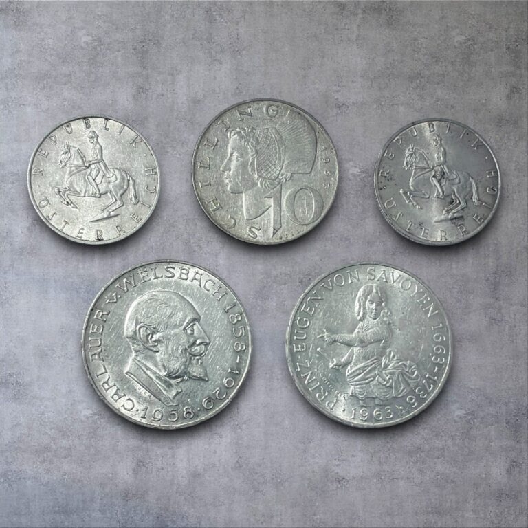 Read more about the article 1957-1966 🇦🇹 Lot of 5 Austrian Silver Coins 5  10  25 Schilling Free Shipping!