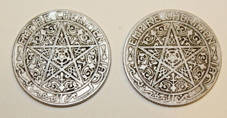 Read more about the article 1921-1924 Morocco 1 One Franc Empire Cherifien 2 Coins