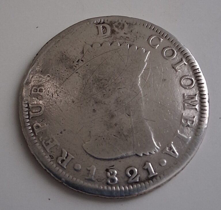 Read more about the article Republica De Colombia Large Silver Coin 1821  8 Reales Cundinamarca