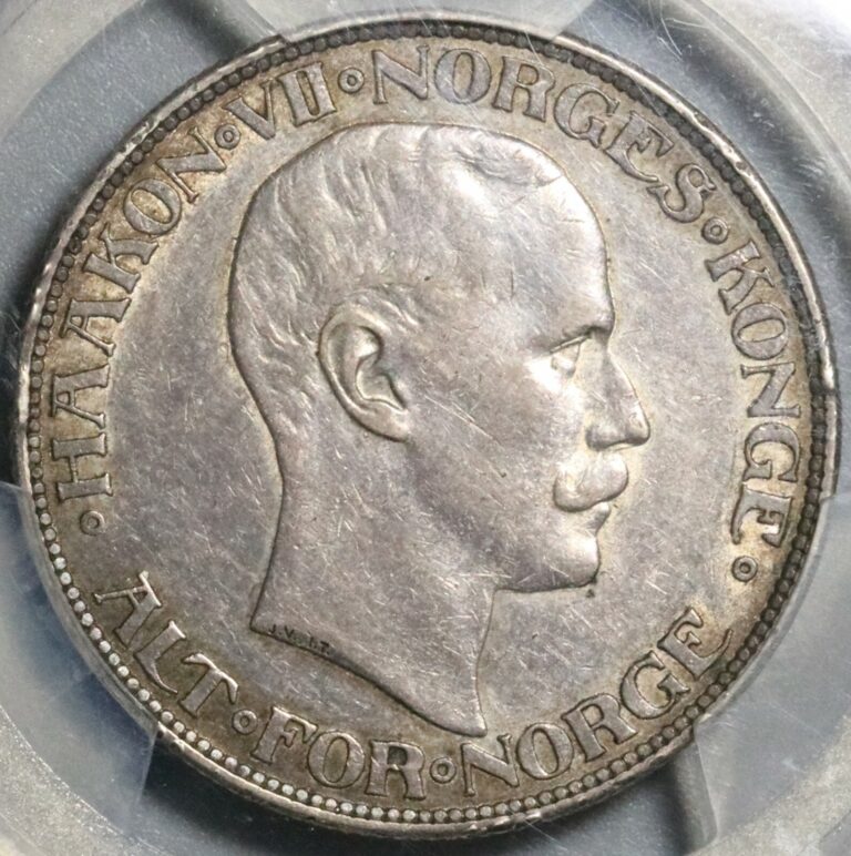 Read more about the article 1910 PCGS XF 45 Norway 2 Kroner Silver Haakon VII Key Year Coin (21071801C)