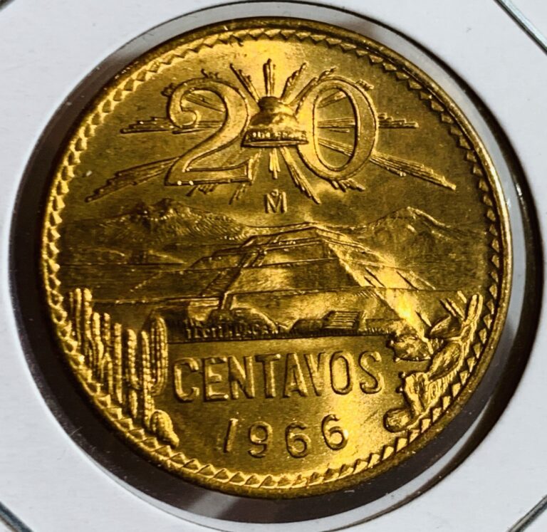 Read more about the article * 1966 MEXICO 20 CENTAVOS COPPER COIN  SHARP BU  FULL RED  *