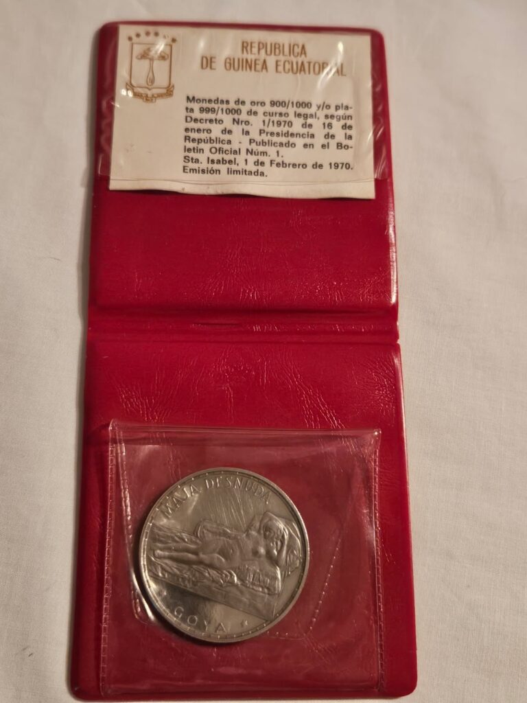 Read more about the article 1970 Equatorial Guinea 100 Pesetas Silver Proof Coin “La Maja Desnuda”