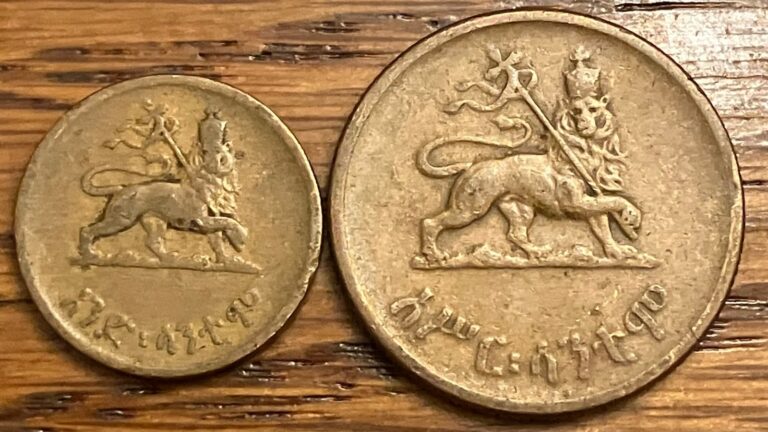 Read more about the article Vintage 1944 Ethiopia 1 and 10 Santeem  Obsolete Haile Selassie Coins
