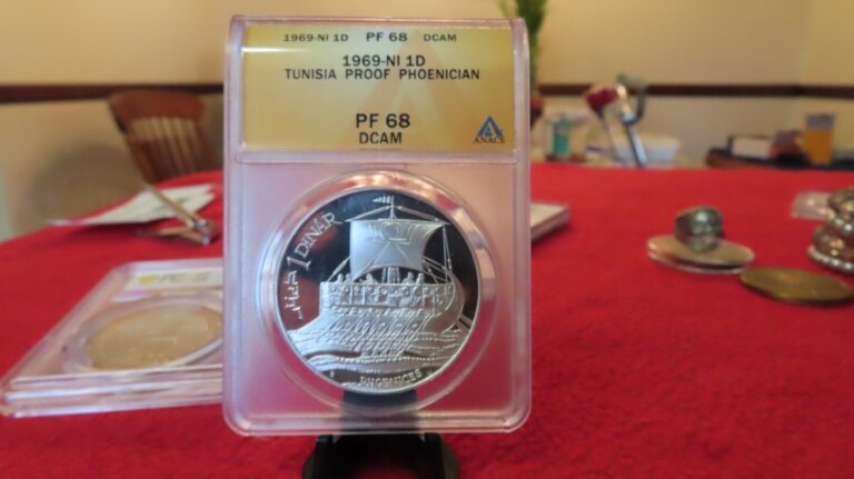 Read more about the article 1969 TUNISIA SILVER 1 DINAR PHOENICIAN SHIP ANACS PF 68 ULTRA CAMEO PQ TOP POP