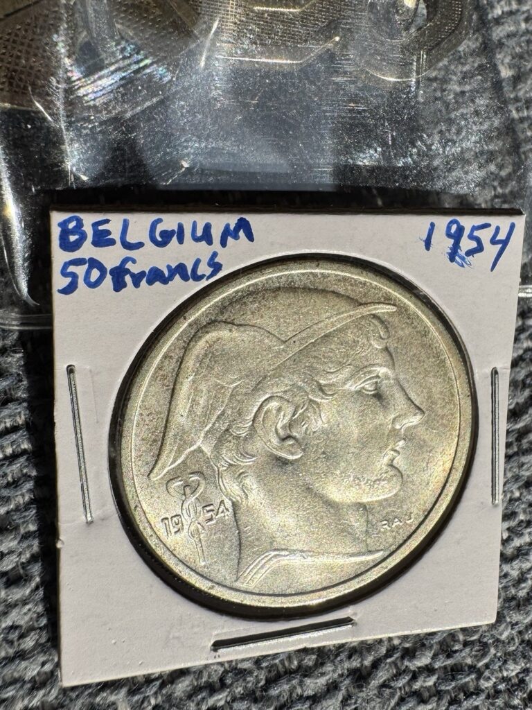 Read more about the article Belgium 1954 50 Francs (83%)Silver Coin  very nice uncirculated or near unc coin