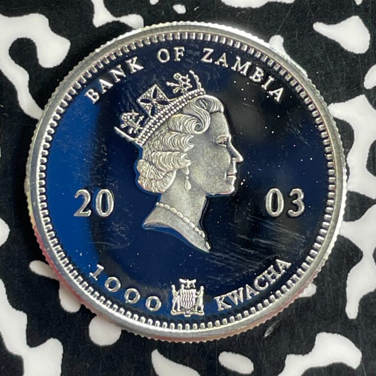 Read more about the article 2003 Zambia 100 Kwacha Lot#C1128 Silver! Proof! Elephant  2000 Minted