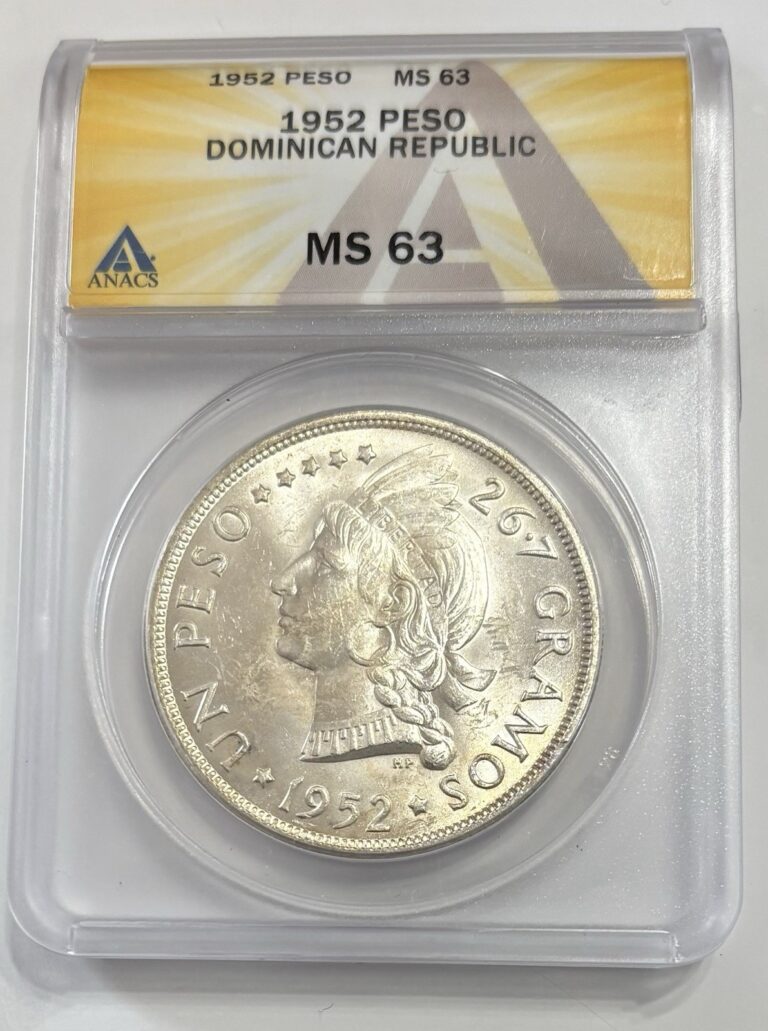 Read more about the article 1952 Dominican Republic Peso Coin ANACS MS 63 Silver