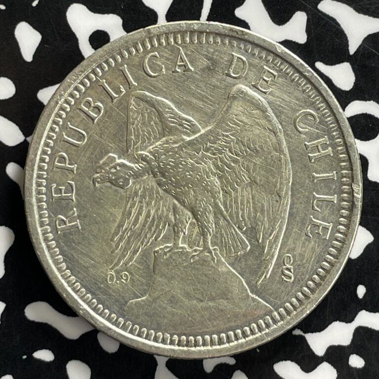 Read more about the article 1927-So Chile 5 Pesos Lot#JM0201 Large Silver! Cleaned
