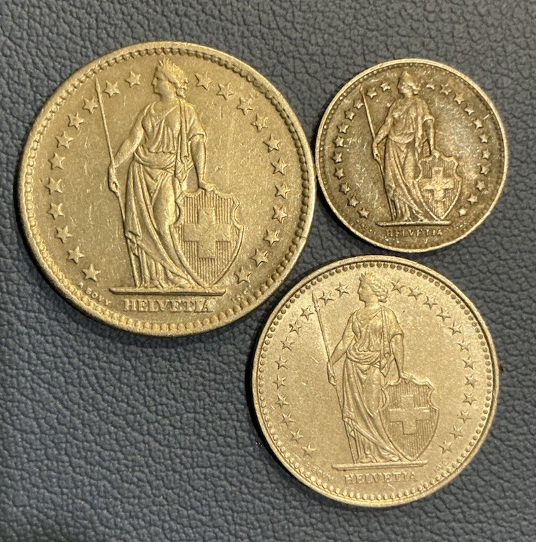 Read more about the article 🇨🇭 Switzerland Coin Lot – SILVER 1946 ½ Franc + 1974 2 Francs + 1989 1 Franc
