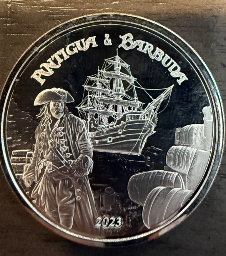 Read more about the article 2023 1 oz Antigua and Barbuda Rum Runner Pirate Silver Coin (BU)