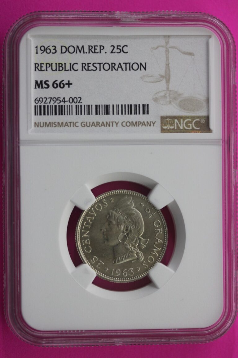 Read more about the article 1963 MS 66+ Dominican Republic 25 Centavos Silver Coin NGC Certified  Slab 156