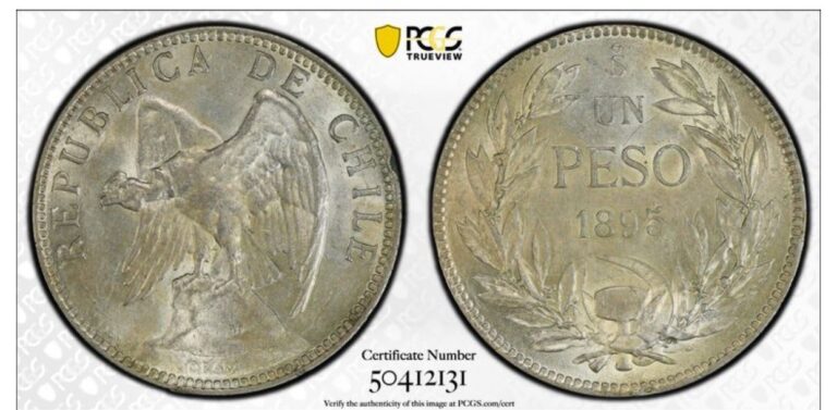 Read more about the article WORLD SILVER COIN: * 1895 CHILE 1 PESO PCGS AU58  *