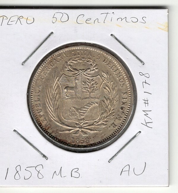Read more about the article 1858 M.B. – PERU 50 Centimos – Scarce this nice!