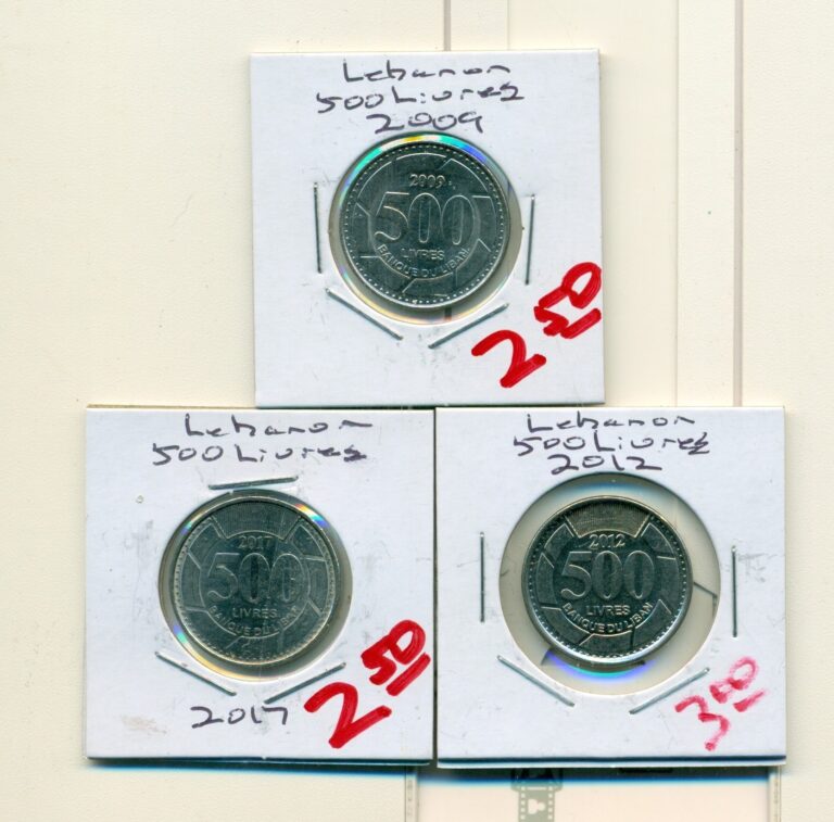 Read more about the article Show Inv – 3 AU-UNC 500 LIVRES COINS from LEBANON (2009  2012 and 2017)