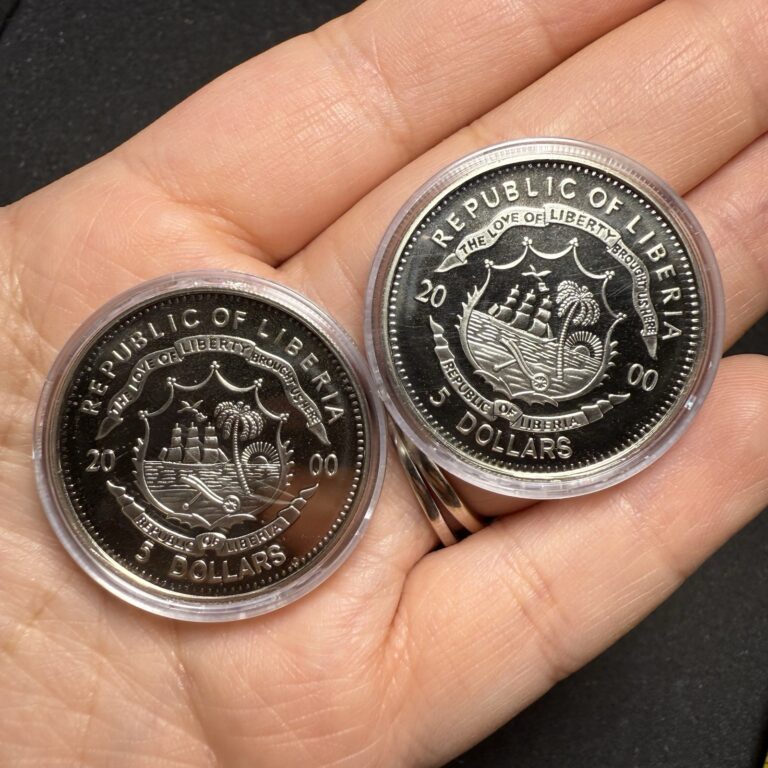 Read more about the article Lot Of 2 2000 Liberia Commemorative Silver $5 Dollar Coin Token Currency