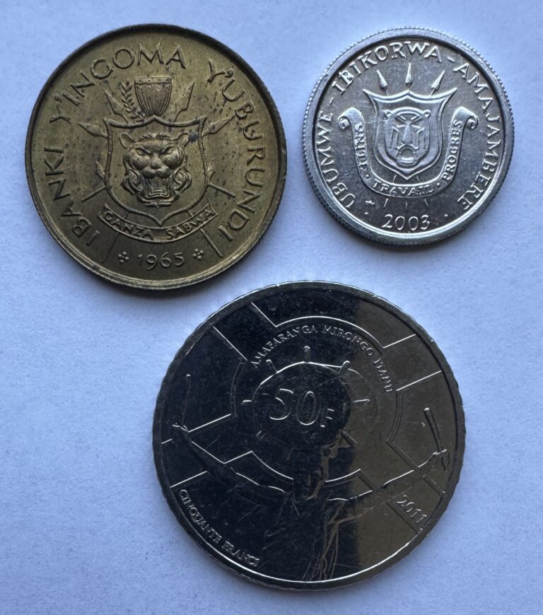 Read more about the article 3 PIECE LOT BURUNDI COINS 1965 FRANC 2003 FRANC and 2011 50 FRANCS UNCIRCULATED