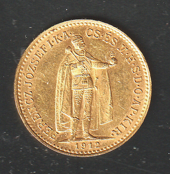 Read more about the article jis36 Hungary 1912 10 Crona Gold Coin AU VF 002