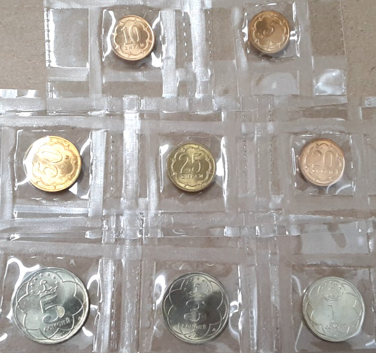 Read more about the article 2001-06 Tajikistan 8 Coin UNC Set (5-50 Diram and 1-3 Somoni) Sealed in Plastic