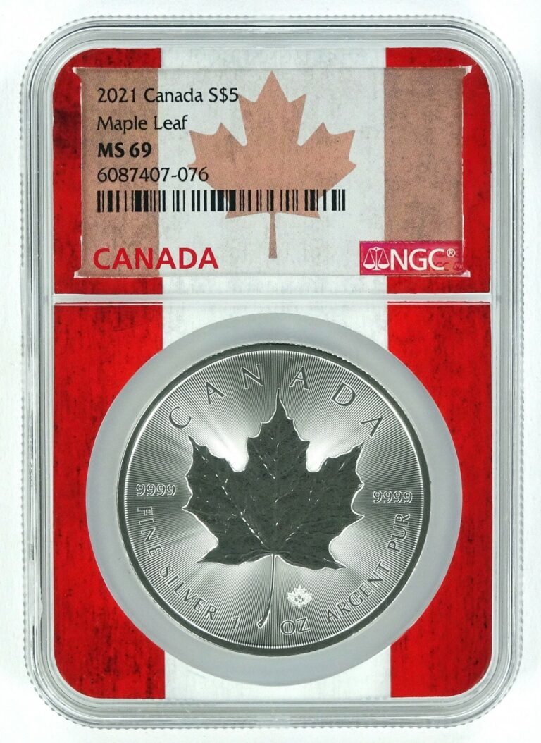 Read more about the article 2021 Canada 1oz Silver Maple Leaf NGC MS69 – Flag Core