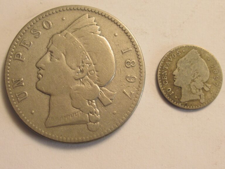 Read more about the article TWO 1897 Dominican Republic Silver Coins  Un Peso and 10 Centavos