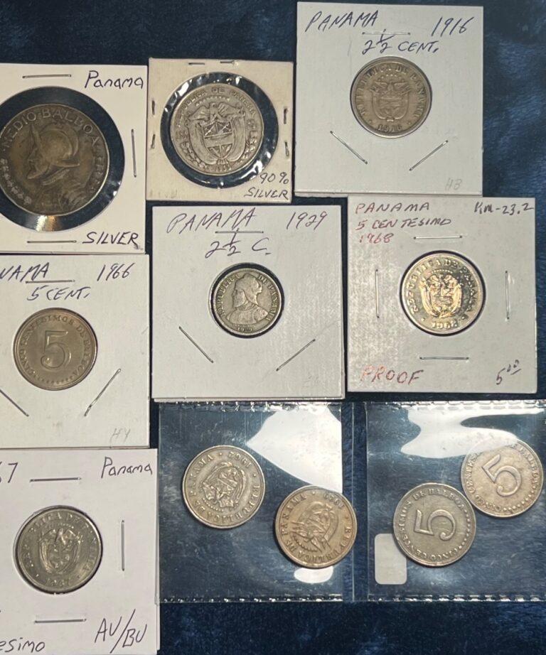 Read more about the article (11) 1916 – 1975 Panama Silver 25 and 50c  2 1/2c and 5 Cents XF – PROOF