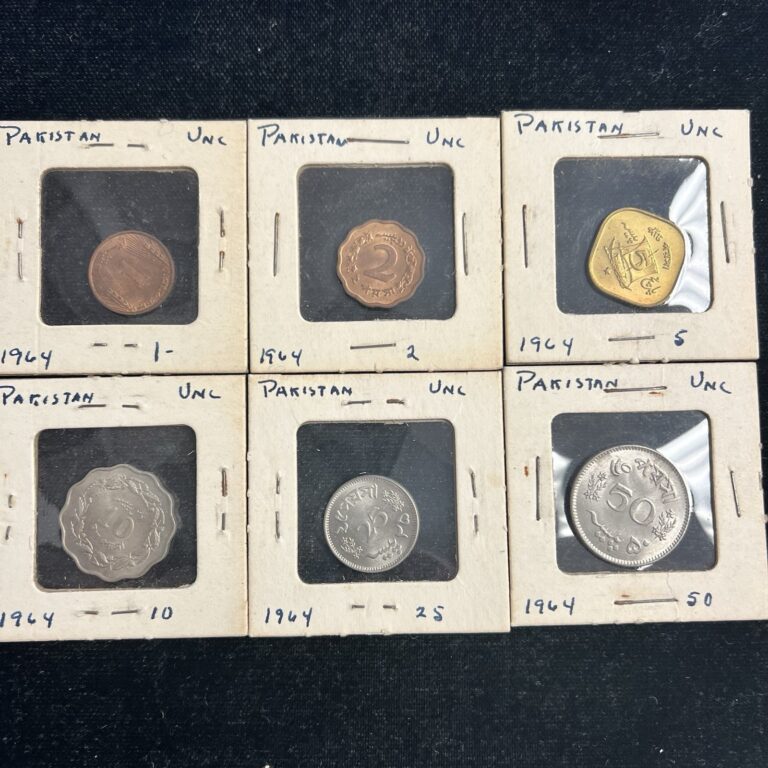 Read more about the article 1964 Pakistan 6-Coin Set. 1 – 50 Paisa. Islamic Republic. Lahore Mint. KM-22-27.
