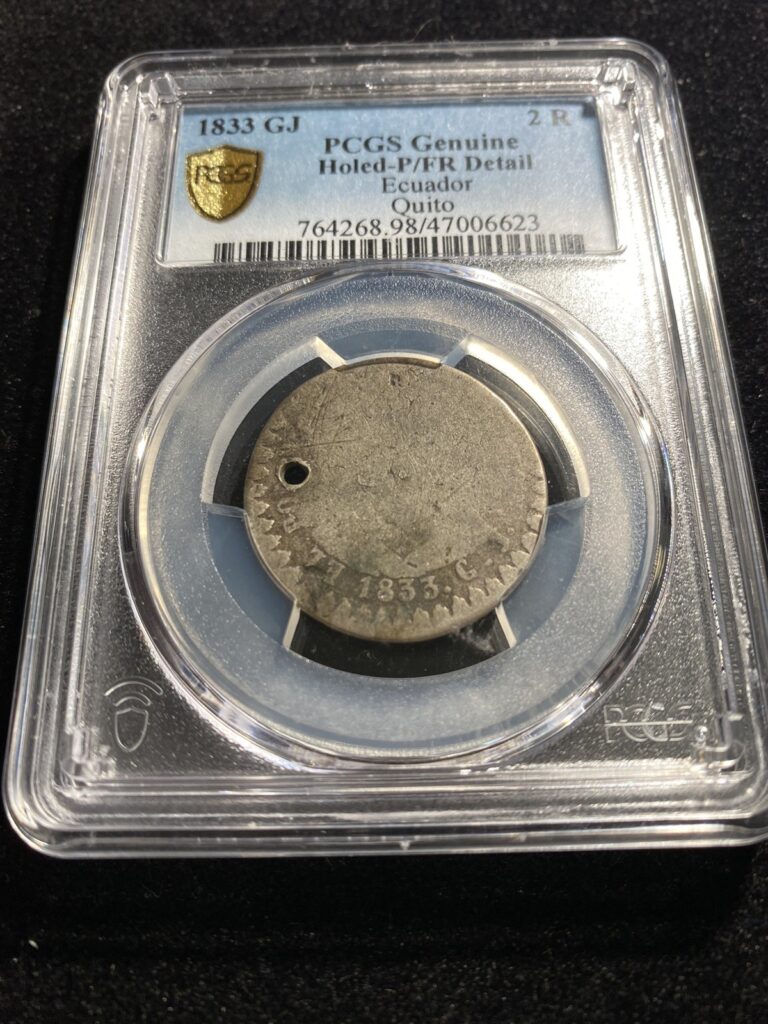 Read more about the article !!!VERY RARE!!! Ecuador 1833 GJ SILVER 2 Reales ONLY GRADED @ PCGS!!!!!