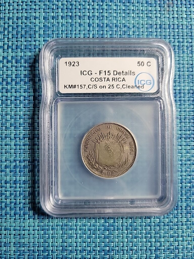Read more about the article 🇨🇷 Costa Rica 50 centimos 1923  KM-157 ICG F-12 Silver .750  Coin 100725-4