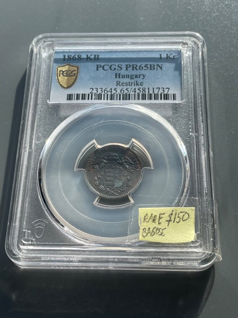 Read more about the article PCGS Graded Proof PR67RD Hungary 1868KB 1 Krajczar Restrike KM-441.1