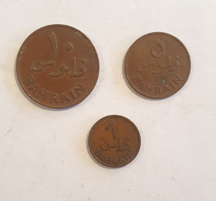 Read more about the article KINGDOM OF BAHRAIN  RARE FILS COINS  set of 3    1  5 and 10 fils  Year 1965