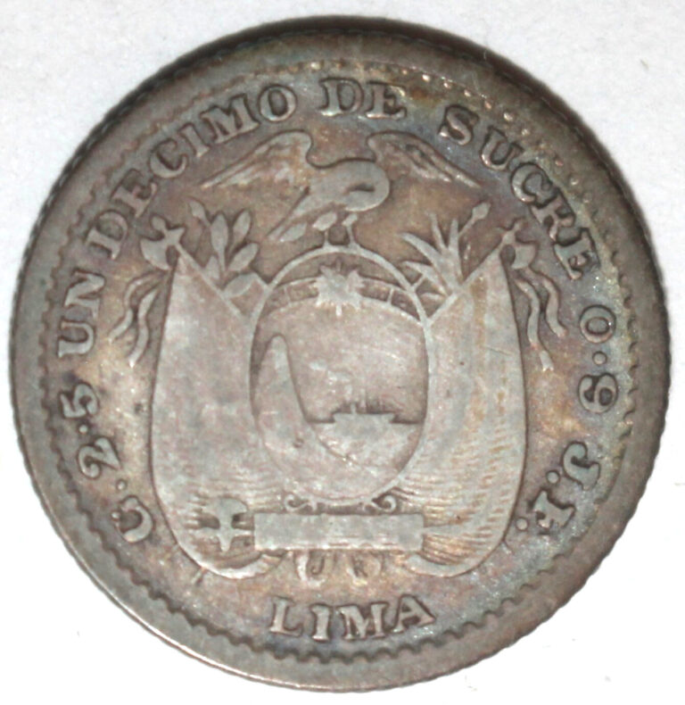 Read more about the article Ecuadorian One Decimo Coin 1899 LIMA JF KM# 50.3 Ecuador Silver .900 1