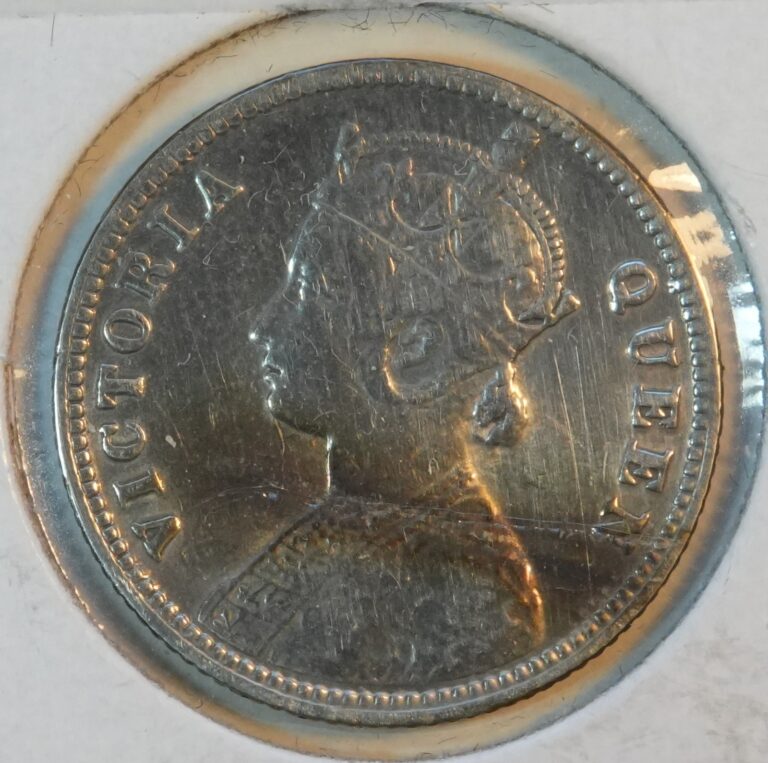 Read more about the article 1874 1/4 Rupee India Queen Victoria Silver Coin. KM470