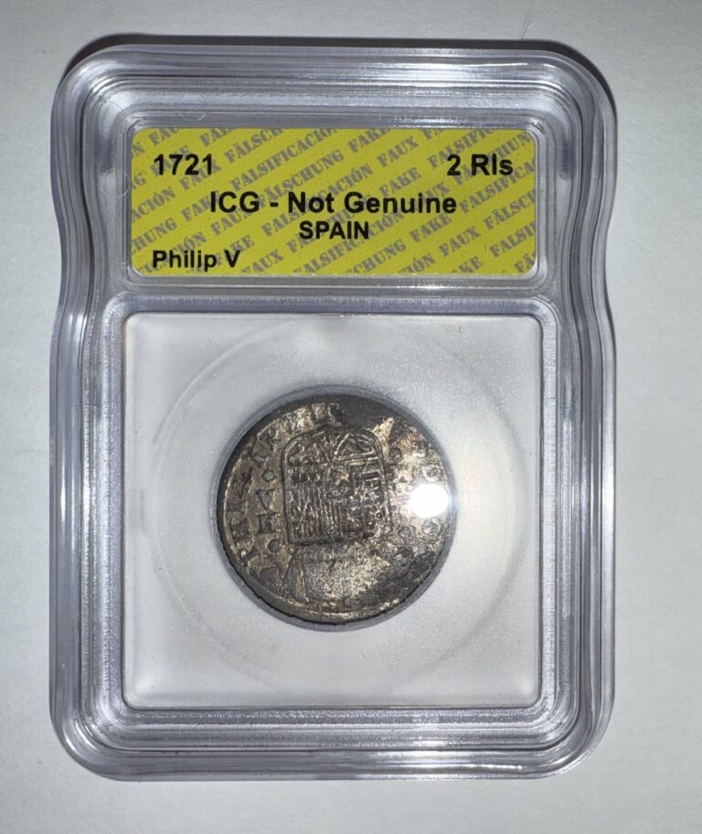 Read more about the article 1721 Spain 2 Reales ICG Not Genuine – Contemporary – Bogus – Forgery RARE
