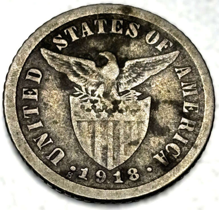 Read more about the article 1918 – S US / Philippines 10 Ten Centavos Coin San Francisco Mint KM#169 – 0219
