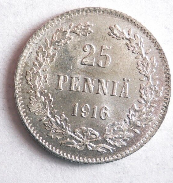 Read more about the article 1916 FINLAND 25 PENNIA – AU/UNC SILVER COIN – FREE SHIP – Bin #722