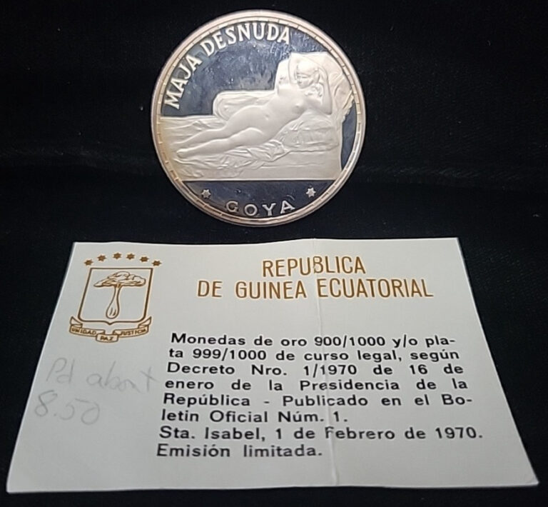 Read more about the article 1970 Equatorial Guinea Silver Proof 100 Pesetas Guineanas | Maja Desnuda Goya