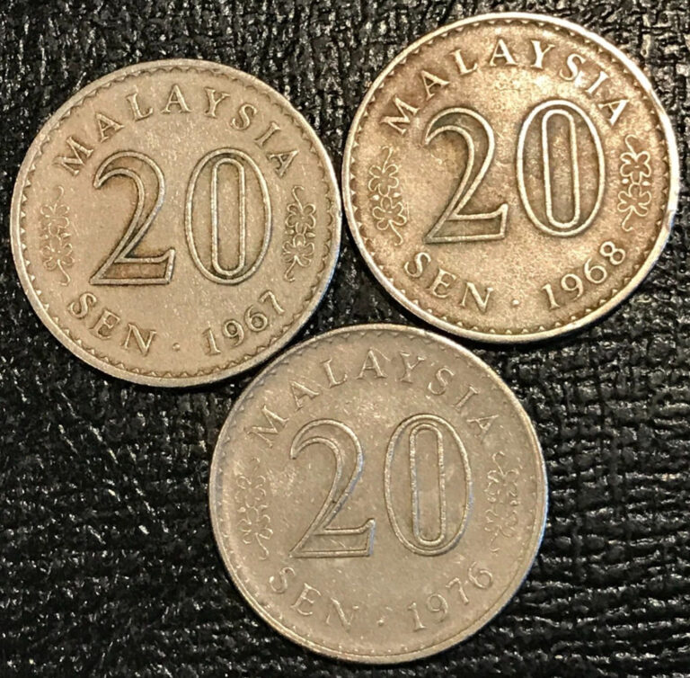 Read more about the article LOT OF 3 HIGH GRADE 1967 1968 1976 MALAYSIA MALAYA 20 SEN COINS-DEC212