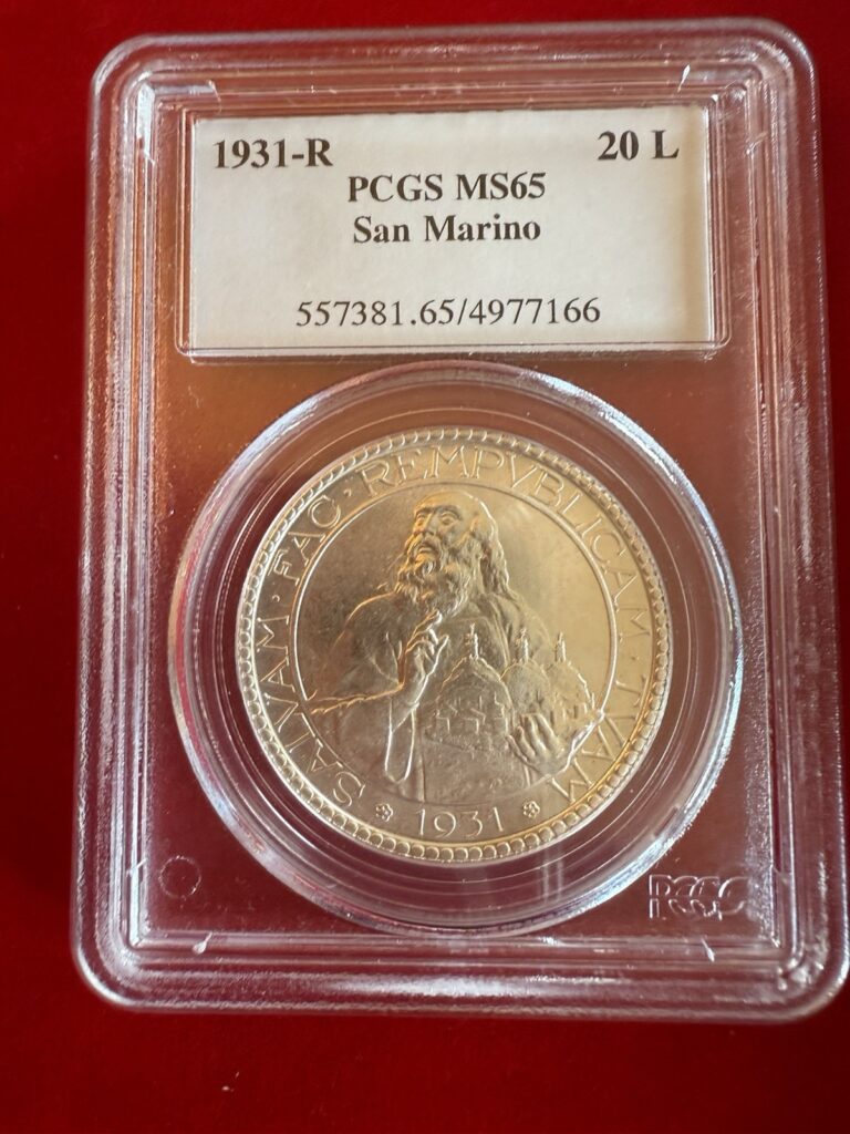 Read more about the article 1931 San Marino 20 lire R MS65 PCGS silver coin – Hard To Fine At This Grade