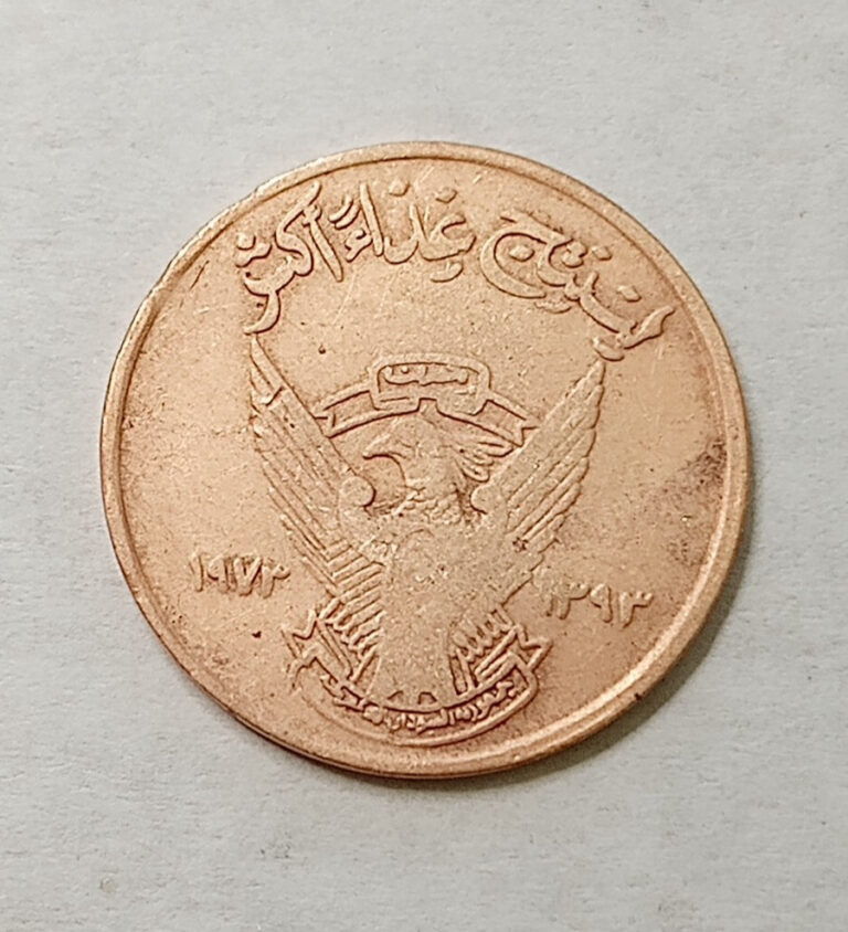 Read more about the article 1976 Democratic Republic Sudan 5 Milliemes Coin FAO Coat of Arms Brass Cir