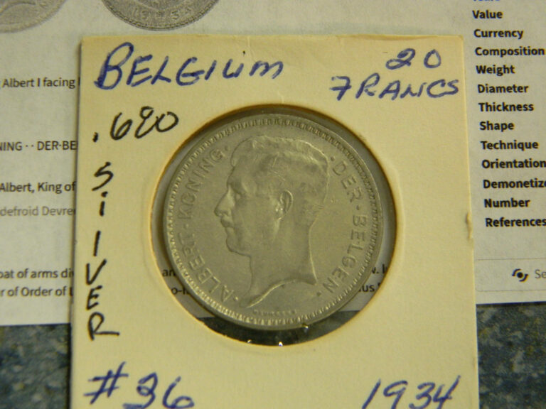 Read more about the article 1934 ~ Belgium 20 Francs Dutch Legend .680 Silver World Coin Fine