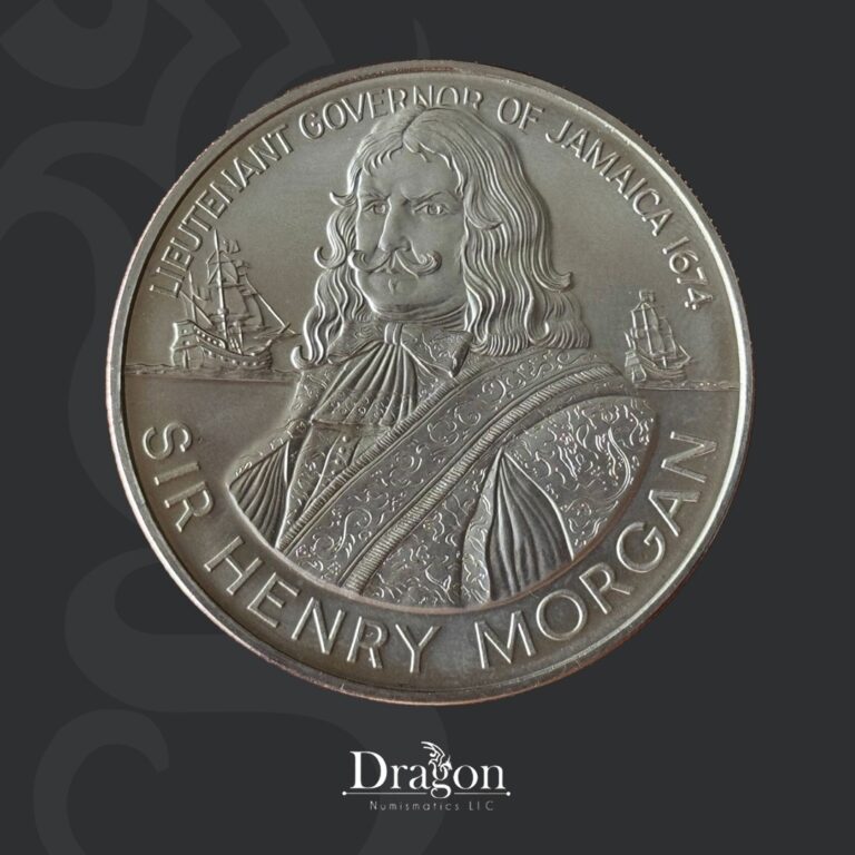 Read more about the article Jamaica 1974 10 Dollars Sir Henry Morgan CuNi 45mm Km #63a Mintage 15 000 UNC