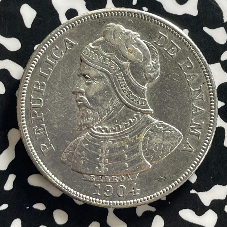 Read more about the article 1904 Panama 50 Centesimos Lot#JM0138 Large Silver! Nice Detail  Old Cleaning