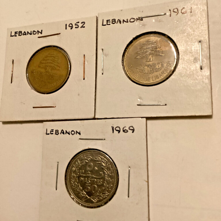 Read more about the article 1952/61/69 Lebanon 25/50 Piastres Group of 3 Coins