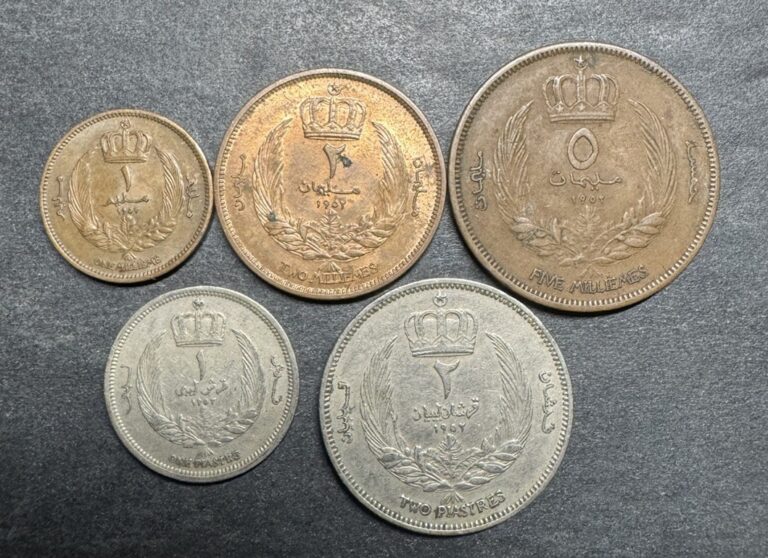 Read more about the article 1952 LIBYA 1 2 5 Milliemes 1 2 Piastre Uncommon Coins Lot Of 5 World Foreign