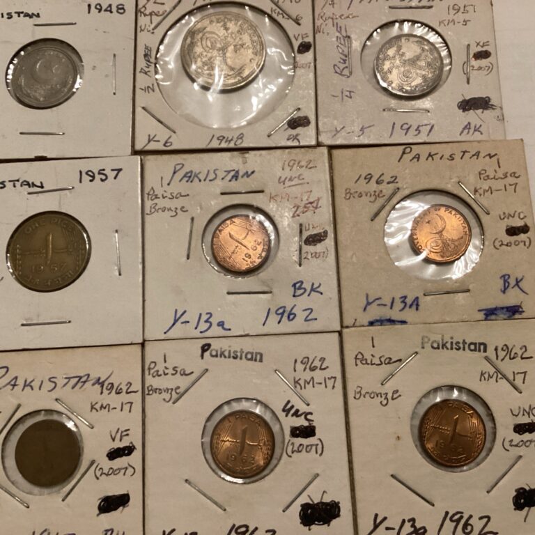 Read more about the article 1948-76 Pakistan 1/4  1/2 Rupee 1 Pice 1 2 5 10 25 50 Paisa Group of 19 Coins