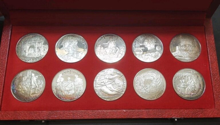 Read more about the article 1969 Tunisia Set Of 10 Coins 1 Dinar Silver Proof With COA/Box Franklin Mint