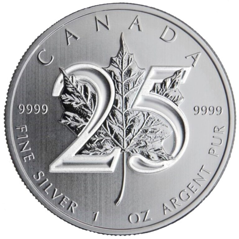 Read more about the article 2013 25th Anniversary 1 oz $5 Canadian Silver Maple Leaf Coin BU