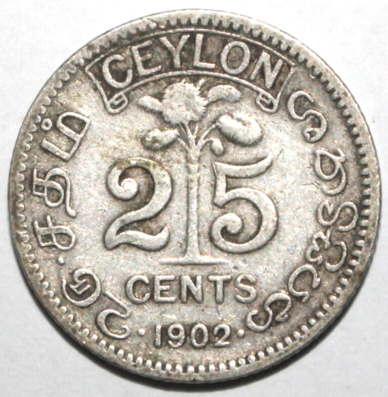Read more about the article British Ceylon 25 Cents Coin 1902 KM# 98 Silver Edward VII Sri Lanka Twenty-Five