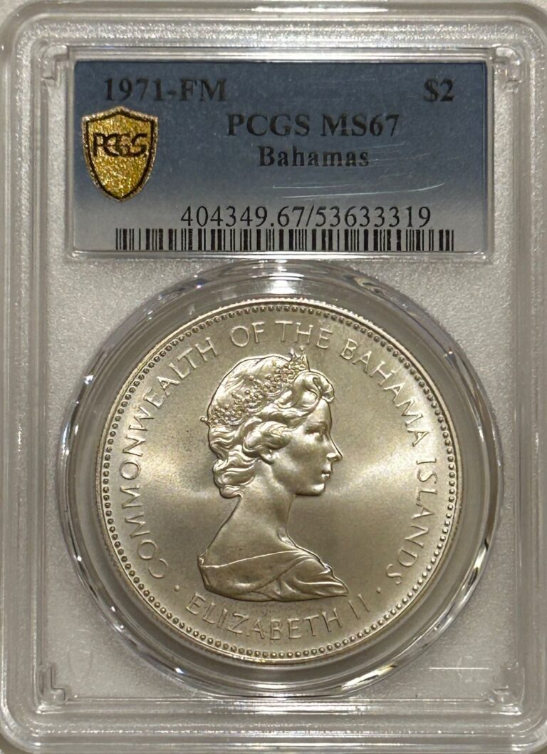Read more about the article 1971 FM Bahamas Silver $2 PCGS MS67 (PCGS Pop 8-15 higher Mintage 88k)